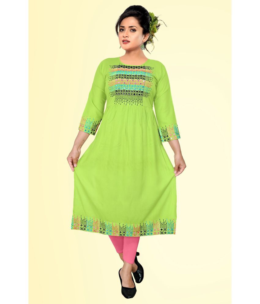     			HAYA - Lime Green Rayon Women's Straight Kurti ( Pack of 1 )