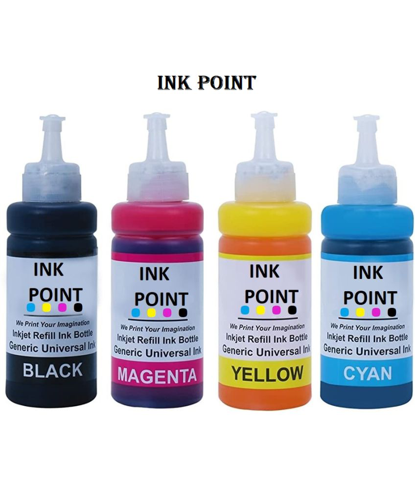     			INK POINT Multicolor Four bottles Refill Kit for E_pson L380 Dye Ink Compatible EcoTank Inkjet Printer E_pson L130, L110, L210 L220