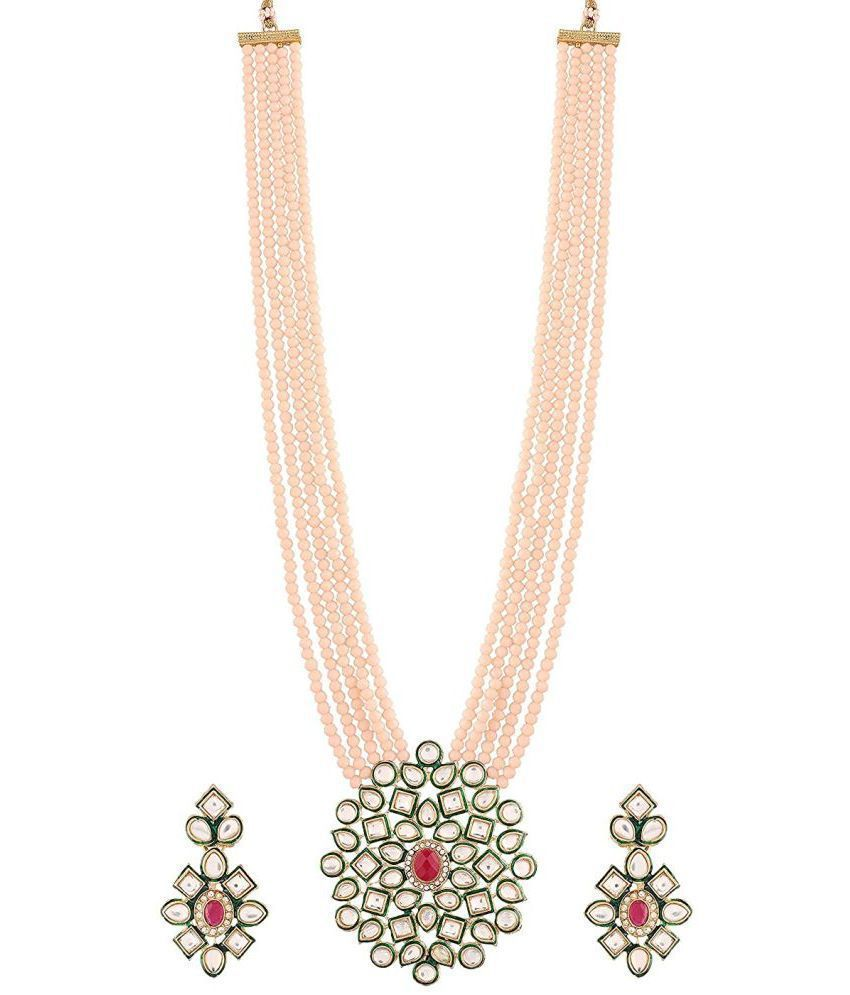     			PUJVI - Peach Pearls Necklace Set ( Pack of 1 )