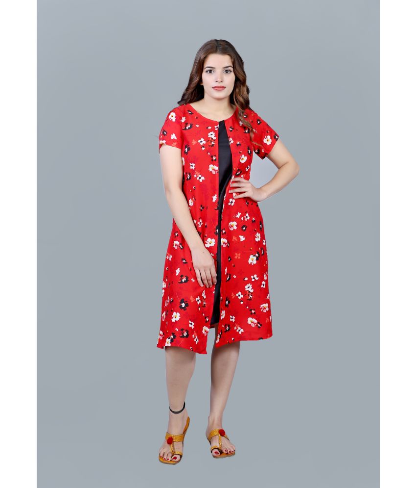 Triraj - Red Crepe Women's A-line Dress ( Pack of 1 )