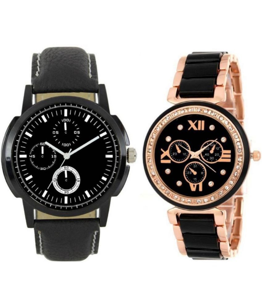     			newmen - Black Leather Chronograph Couple's Watch