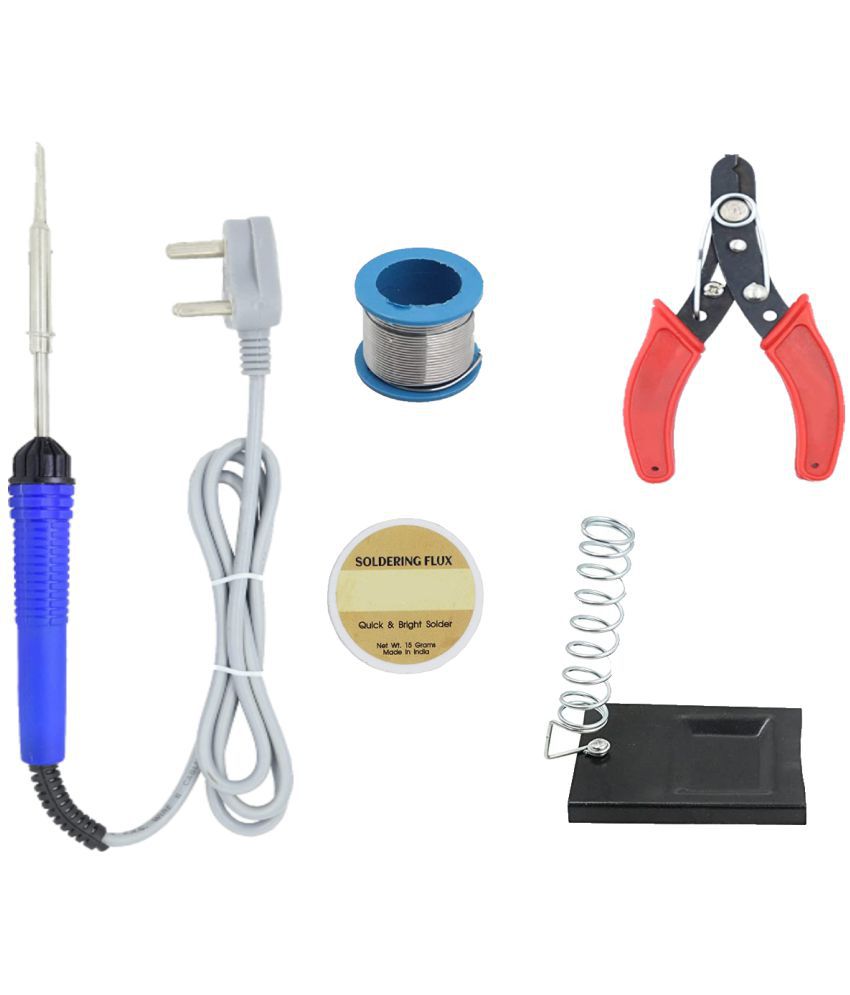     			ALDECO: ( 5 in 1 ) 25 Watt Soldering Iron Kit With- Blue Iron, Wire, Flux, Stand, Cutter
