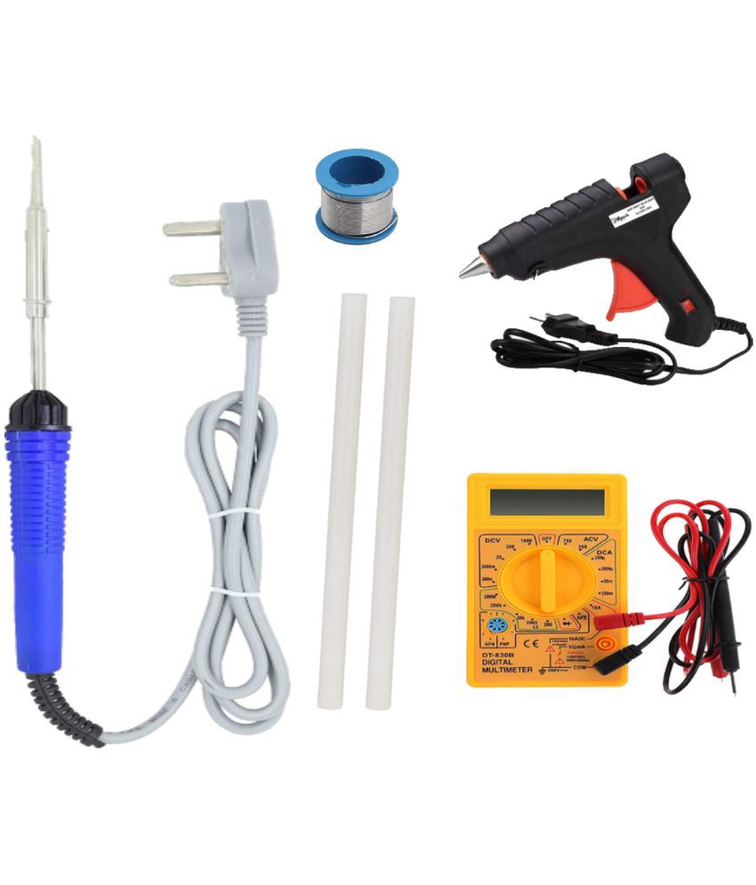     			ALDECO: ( 6 in 1 ) 25 Watt Soldering Iron Kit With- Blue Iron, Glue Gun, 2 Glue Stick, Wire, Digital Meter