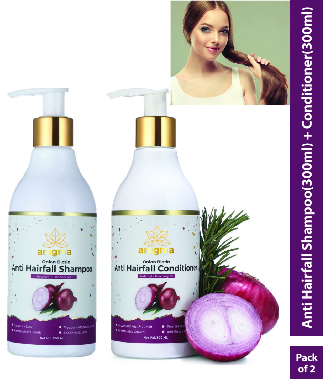 Aragma Onion Biotin Anti Hairfall Shampoo + Conditioner | Pack of 2- (300ml Each)