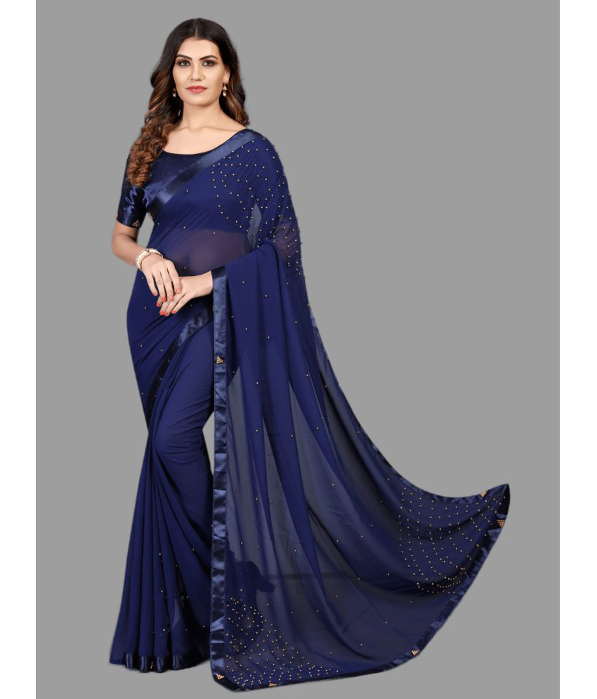     			JULEE - Navy Blue Georgette Saree With Blouse Piece ( Pack of 1 )