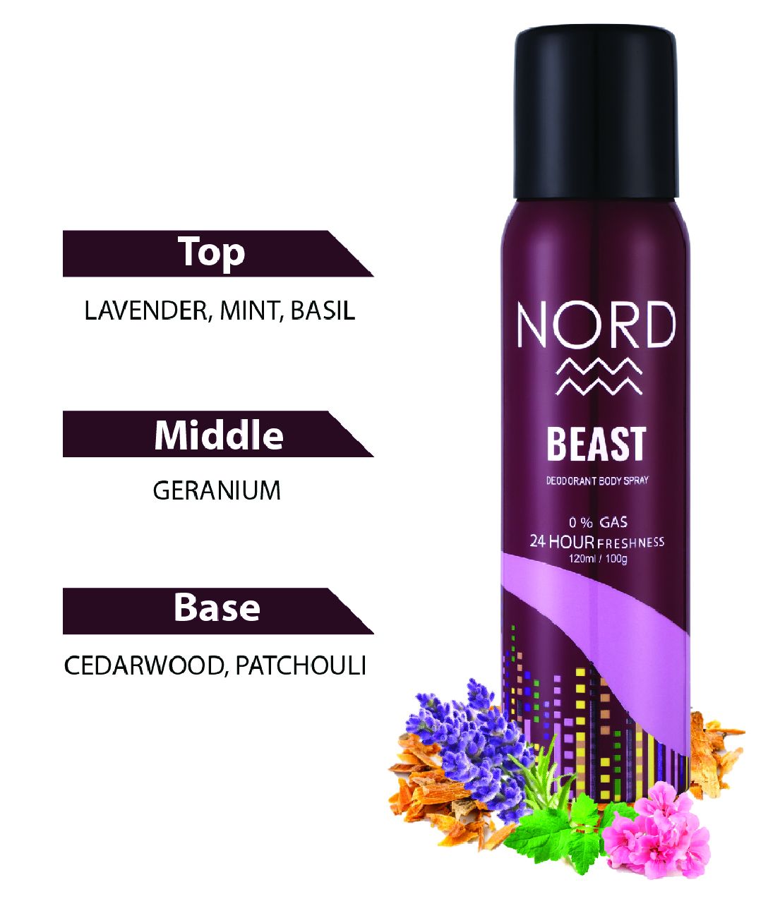 NORD Deodorant Body Spray Rage, Gunther and Beast 120 ml each (Pack