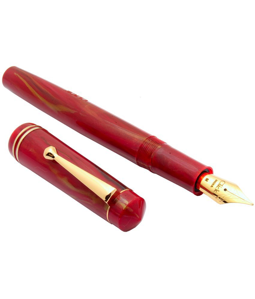     			Srpc Click Aristocrat Red Marble Fountain Pen With 3in1 Ink Filling Mechanism, Golden Trims & Medium Nib