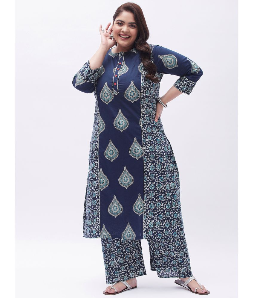     			Tissu - Blue Straight Cotton Women's Stitched Salwar Suit ( Pack of 1 )