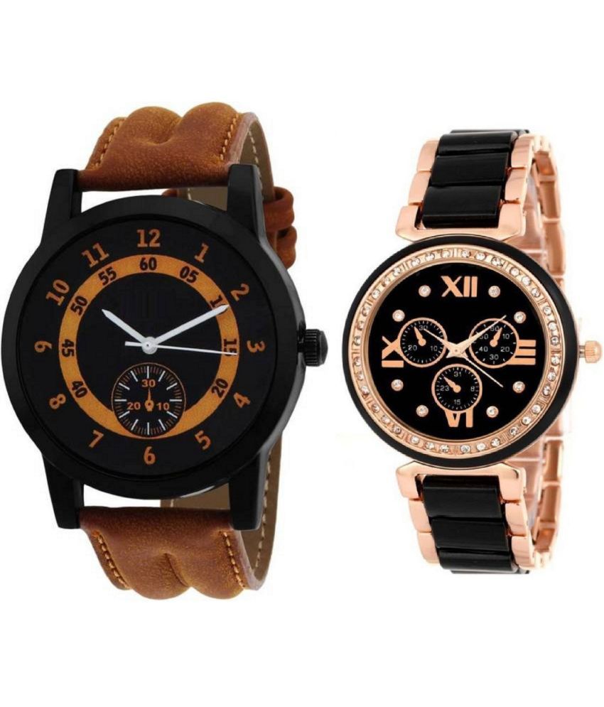     			newmen - Brown Leather Analog Couple's Watch