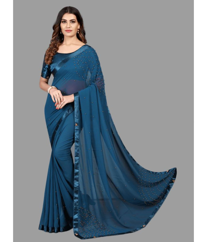     			Aika - Blue Georgette Saree With Blouse Piece ( Pack of 1 )