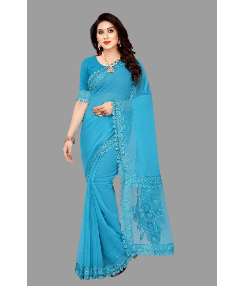     			Aika - Light Blue Georgette Saree With Blouse Piece ( Pack of 1 )
