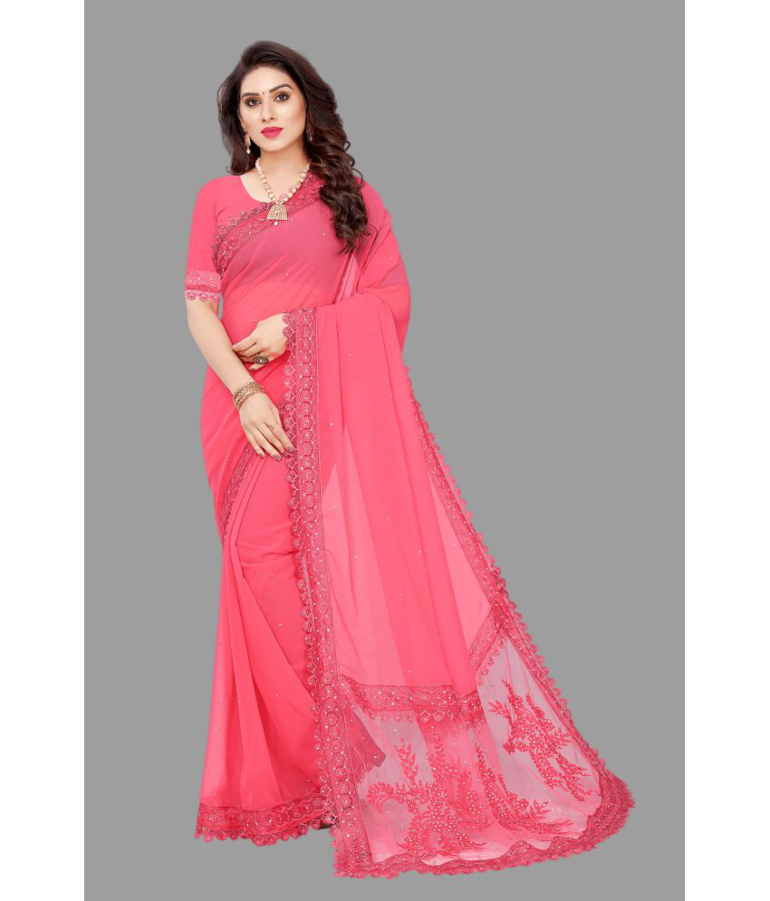    			Aika - Pink Georgette Saree With Blouse Piece ( Pack of 1 )