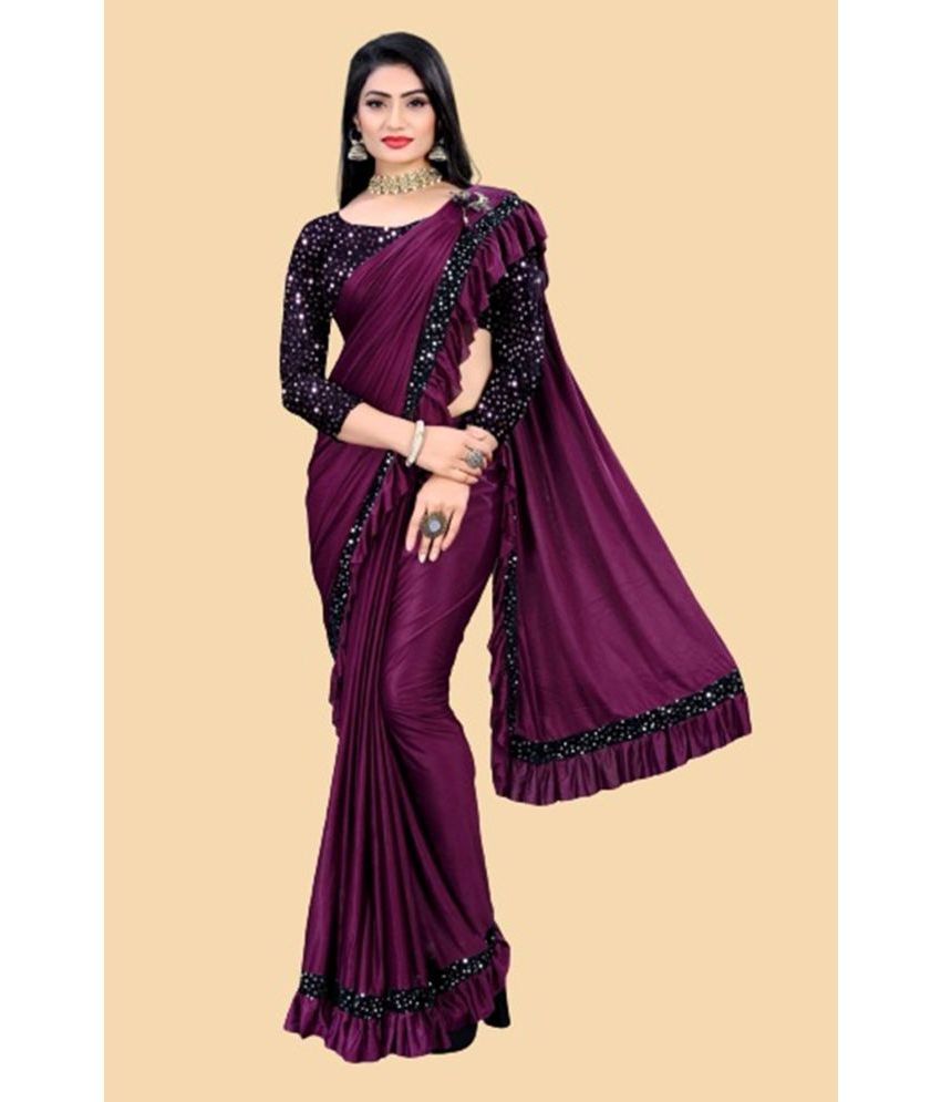     			Aika - Purple Lycra Saree With Blouse Piece ( Pack of 1 )