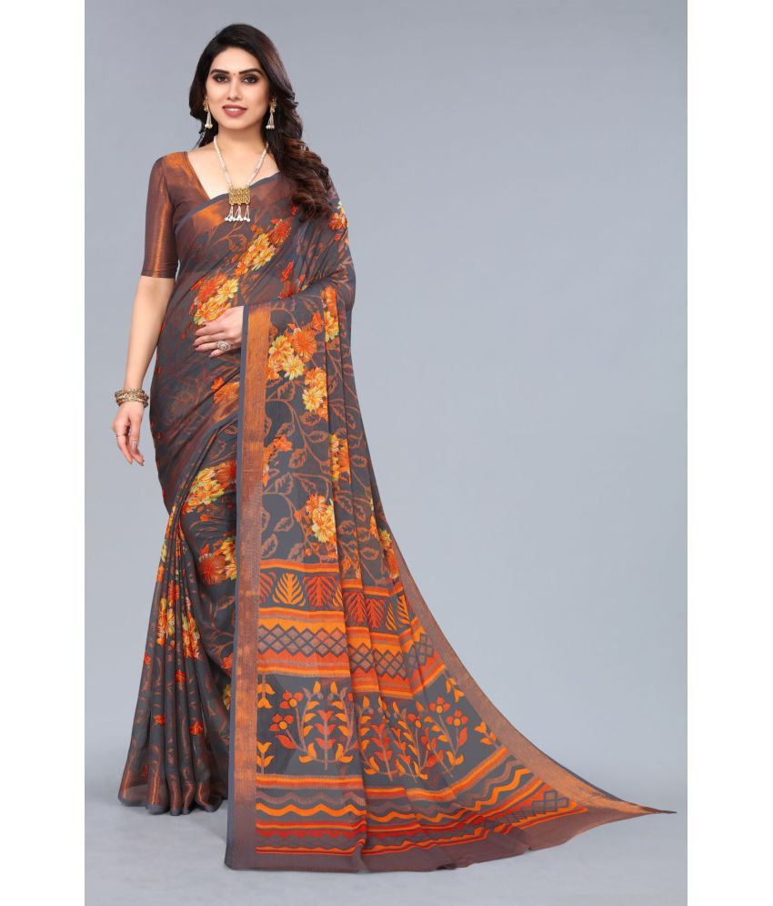     			FABMORA - Grey Brasso Saree With Blouse Piece ( Pack of 1 )