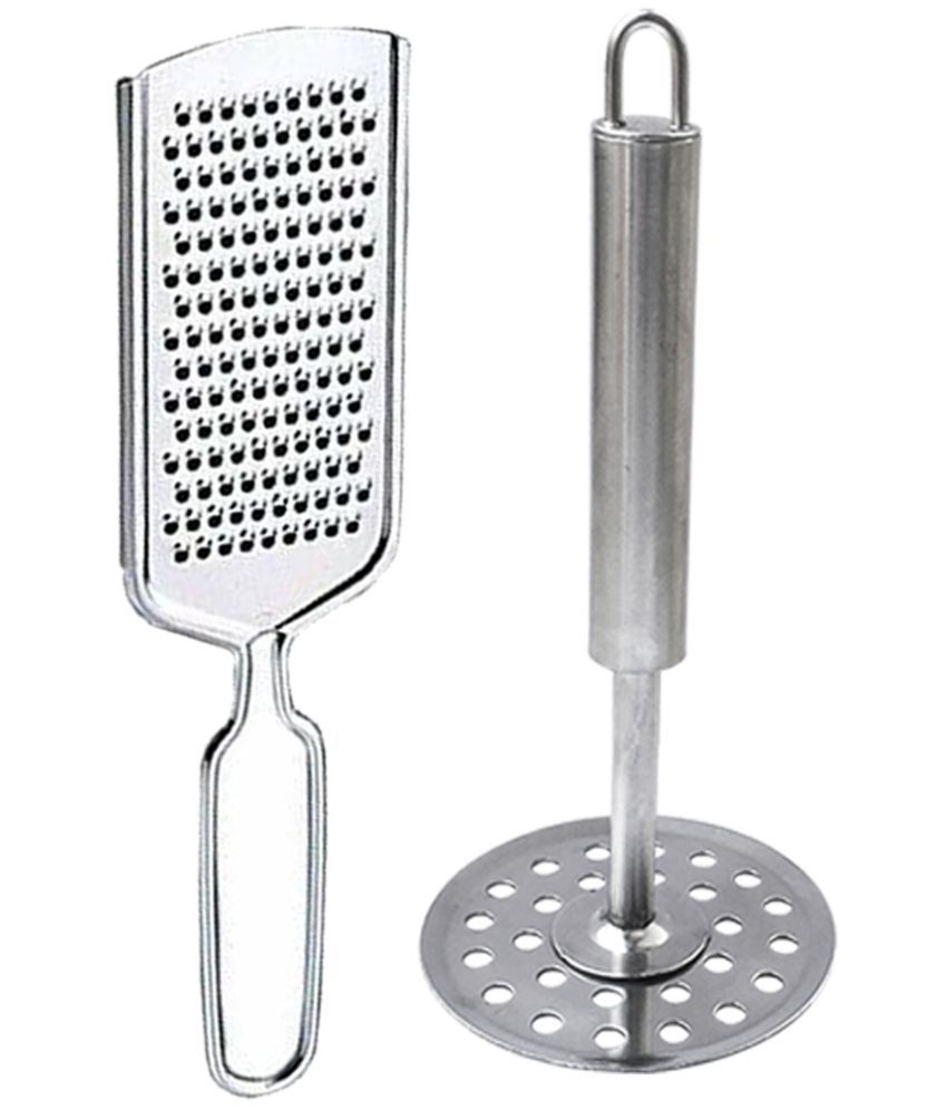     			JISUN - Silver Stainless Steel Cheese Grater & Potato Masher ( Set of 2 )