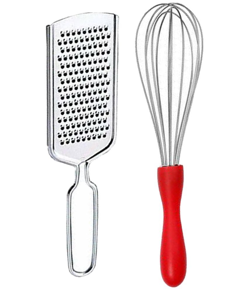     			JISUN - Silver Stainless Steel Egg Whisk & Cheese Grater ( Set of 2 )