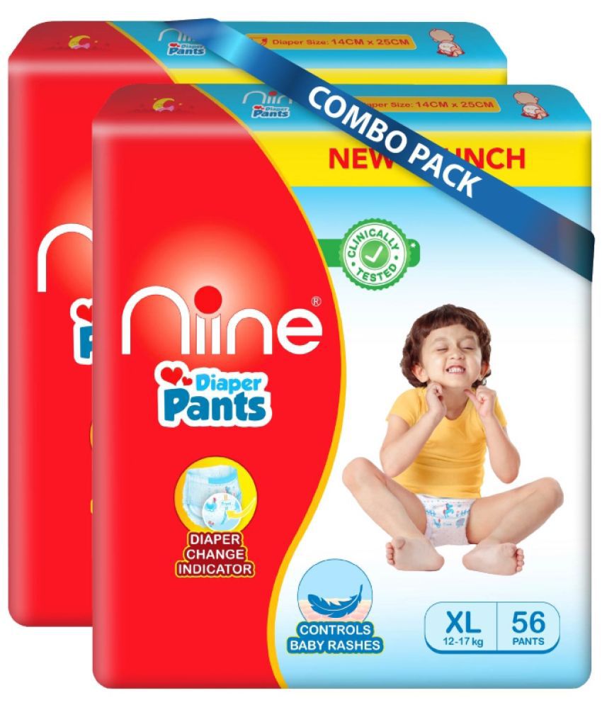     			Niine Baby Diaper Pants Extra Large(XL) Size (Pack of 2) 112 Pants for Overnight Protection with Rash Control