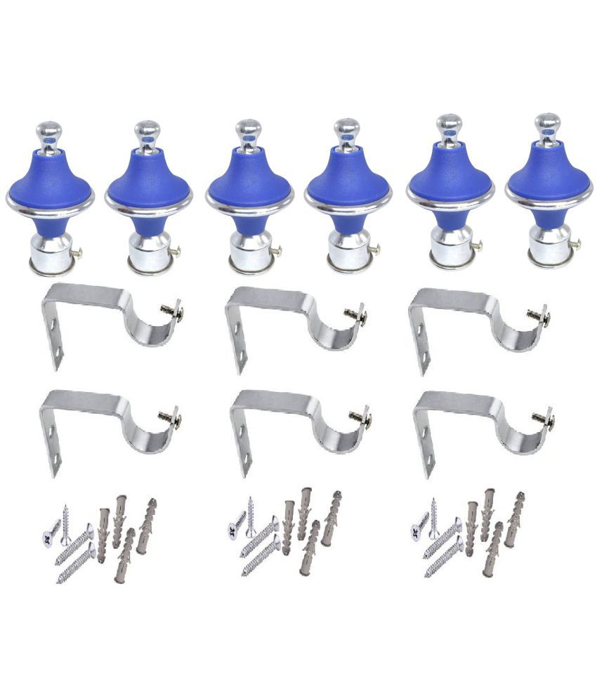     			Premium Quality Plastic Parda bracket with Stainless Steel Parda Surpport Metal Curtain Bracket Parda Brackets Curtain knobs Curtain Finials Rod Rail Brackets With Blue Color with Heavy Support Curtain Clamp for 1-Inch Rod Fittings Pack of 6 pcs(GB02BLUE)