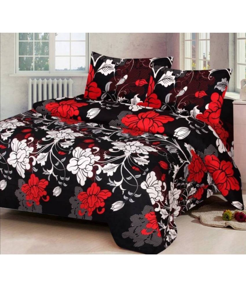     			Exopick - Black Poly Cotton Double Bedsheet with 2 Pillow Covers