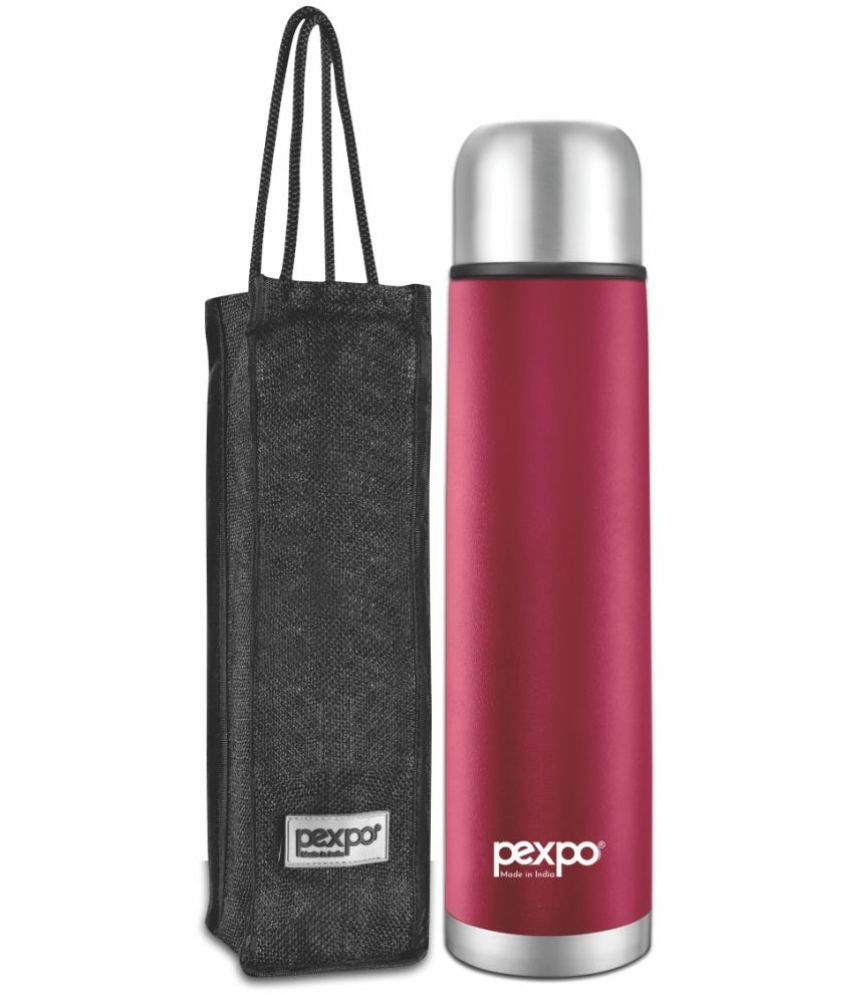     			Pexpo 500ml 24 Hrs Hot and Cold ISI Certified Flask with Jute-bag, Flamingo Vacuum insulated Bottle (Pack of 1, Crimson Red)