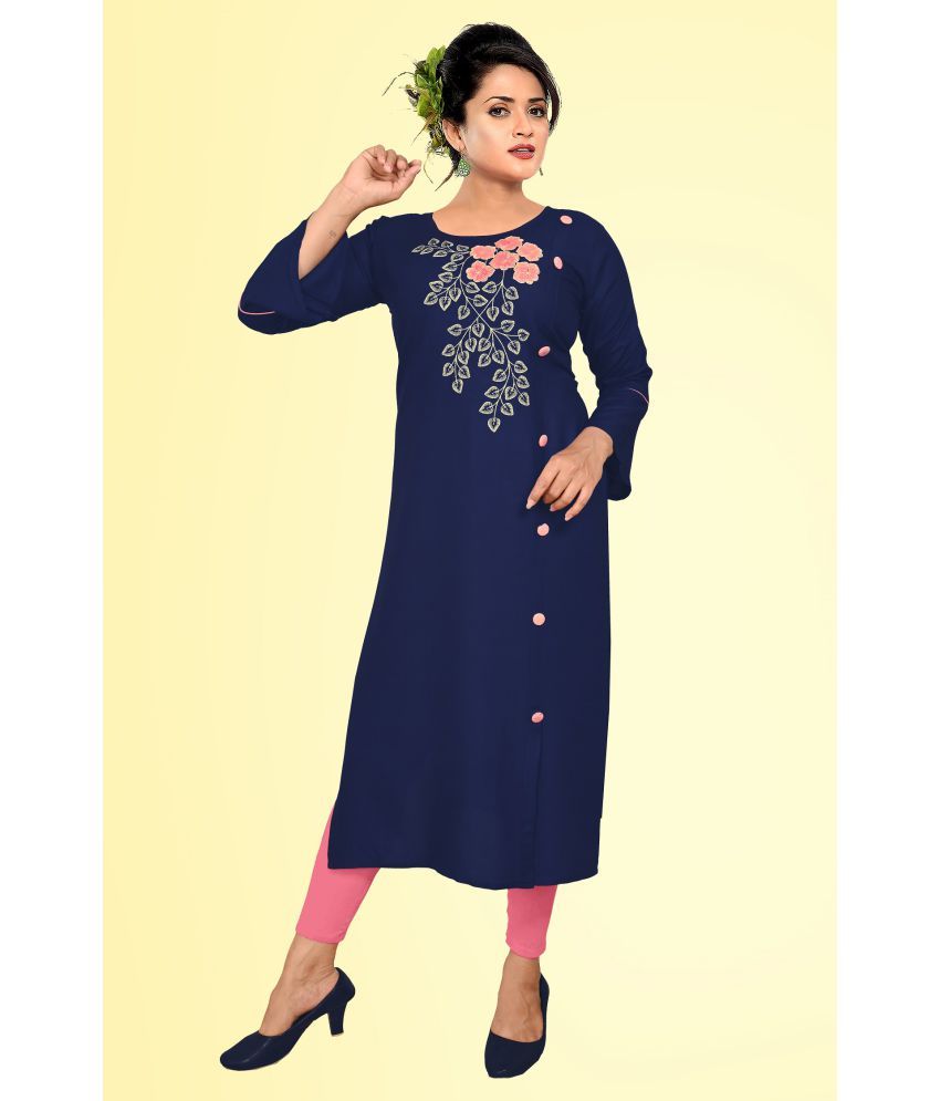     			haya fashion - Navy Rayon Women's Straight Kurti ( Pack of 1 )