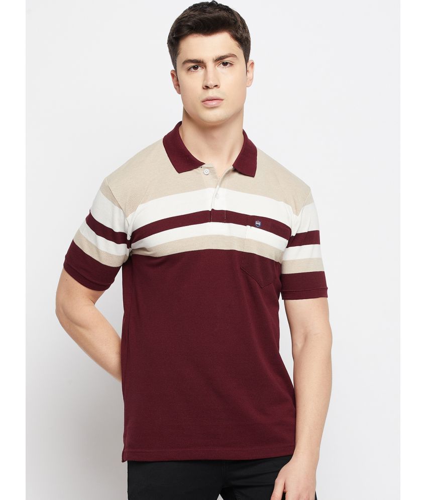     			Duke Pack of 1 Cotton Blend Regular Fit Striped Half Sleeves Men's Polo T Shirt ( Maroon )