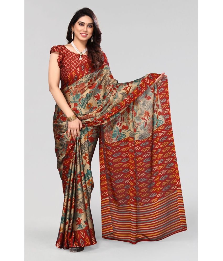     			FABMORA - Maroon Chiffon Saree With Blouse Piece ( Pack of 1 )