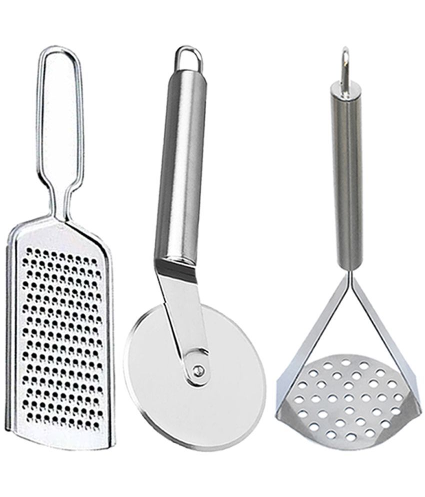     			JISUN - Silver Stainless Steel WIRE GRATER+PIZZA CUTTER+OVAL MASHER ( Set of 3 )