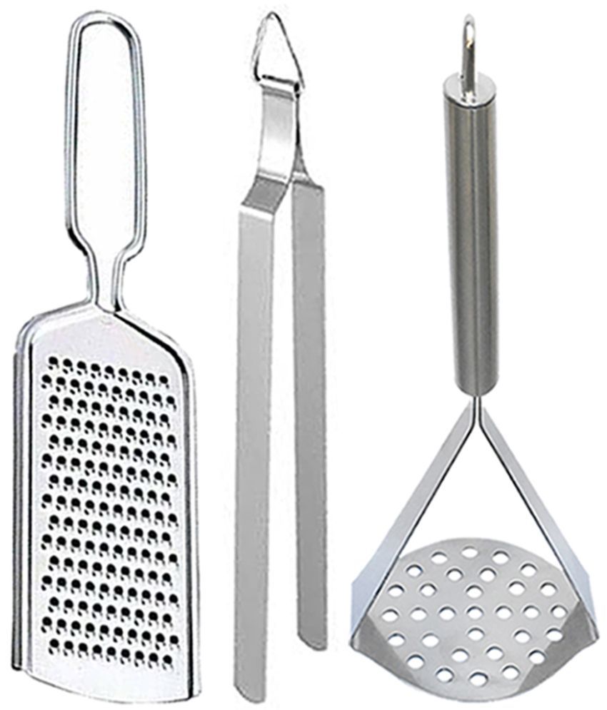     			JISUN - Silver Stainless Steel WIRE GRATER+CHIMTA+OVAL MASHER ( Set of 3 )