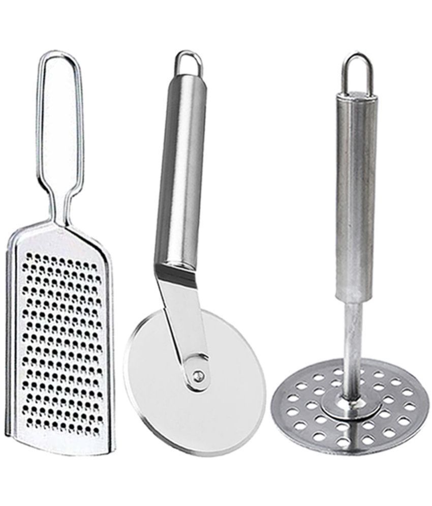     			JISUN - Silver Stainless Steel WIRE GRATER+PIZZA CUTTER+ROUND MASHER ( Set of 3 )