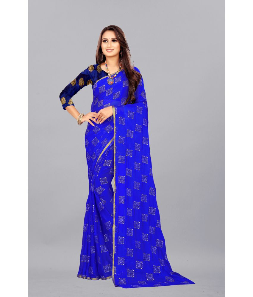     			Rhey - Blue Chiffon Saree With Blouse Piece ( Pack of 1 )