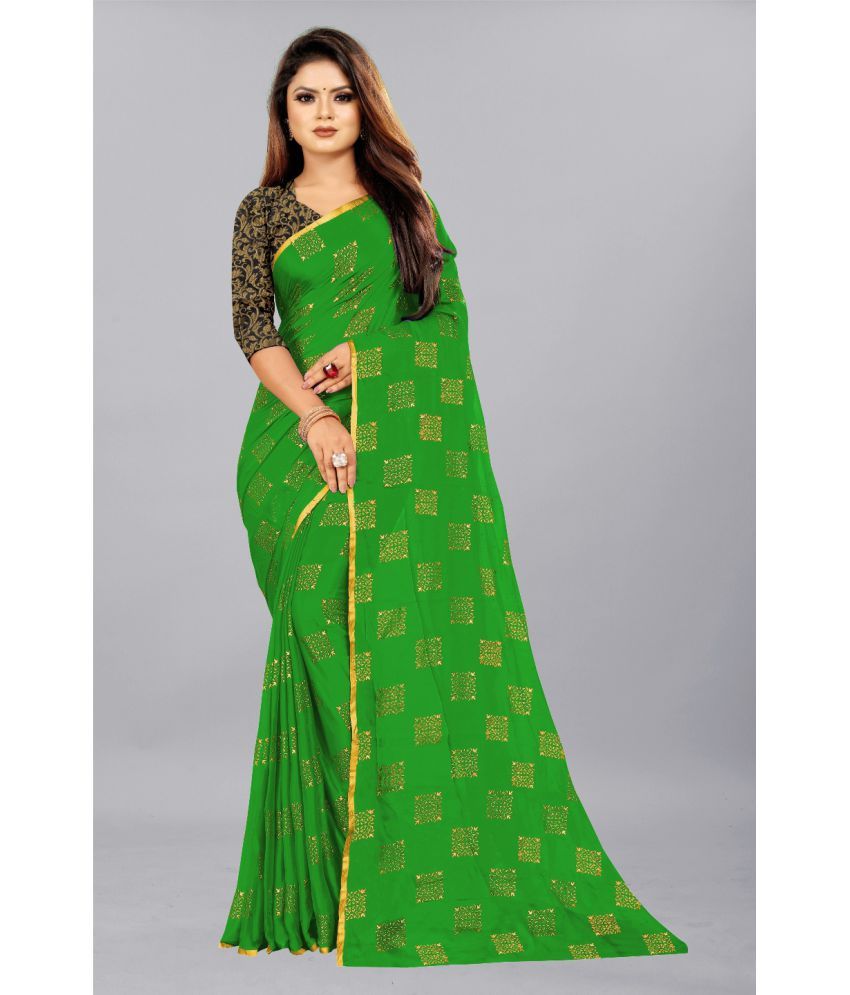     			Rhey - Green Chiffon Saree With Blouse Piece ( Pack of 1 )