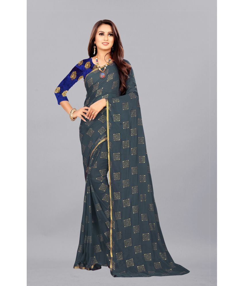     			Rhey - Grey Chiffon Saree With Blouse Piece ( Pack of 1 )