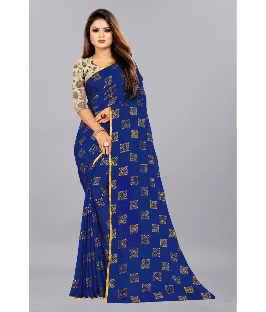     			Rhey - Navy Blue Chiffon Saree With Blouse Piece ( Pack of 1 )