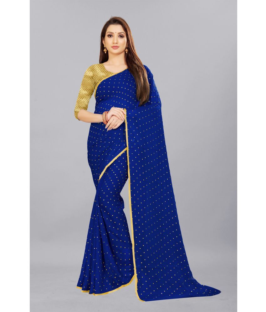     			Rhey - Navy Blue Chiffon Saree With Blouse Piece ( Pack of 1 )