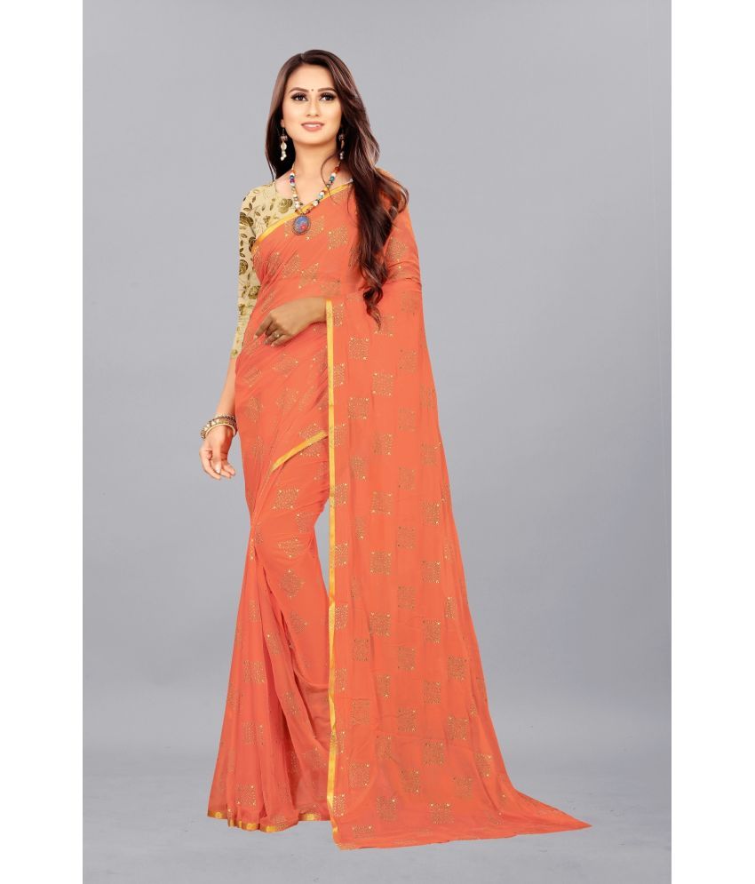     			Rhey - Peach Chiffon Saree With Blouse Piece ( Pack of 1 )