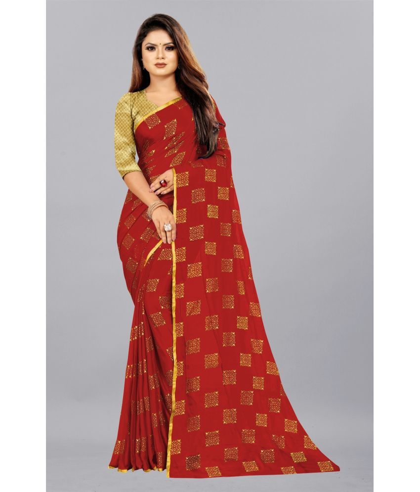     			Rhey - Red Chiffon Saree With Blouse Piece ( Pack of 1 )