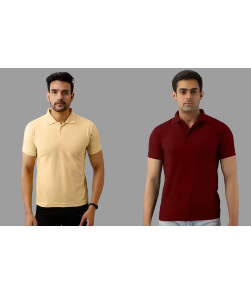     			SKYRISE - Beige Cotton Blend Slim Fit Men's Polo T Shirt ( Pack of 2 )