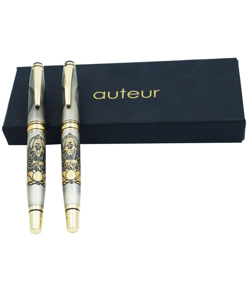     			auteur Premium Dual Tone Goddess Laxmi Roller Ball Pen & Fountain Ink Pen Goddess Laxmi Engraved On Metal Body Best Pen Gift Set For Men & Women Executives