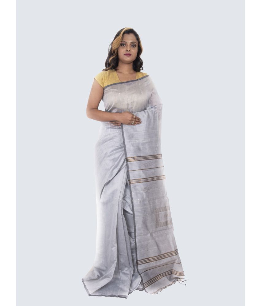     			AngaShobha - Grey Cotton Blend Saree With Blouse Piece ( Pack of 1 )