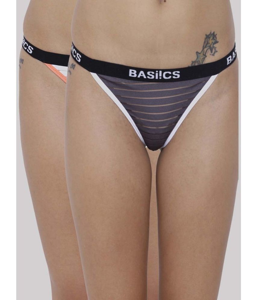     			BASIICS By La Intimo Pack of 2 Polyester Striped Women's No Panty Line ( Multicolor ) BCPTH010B