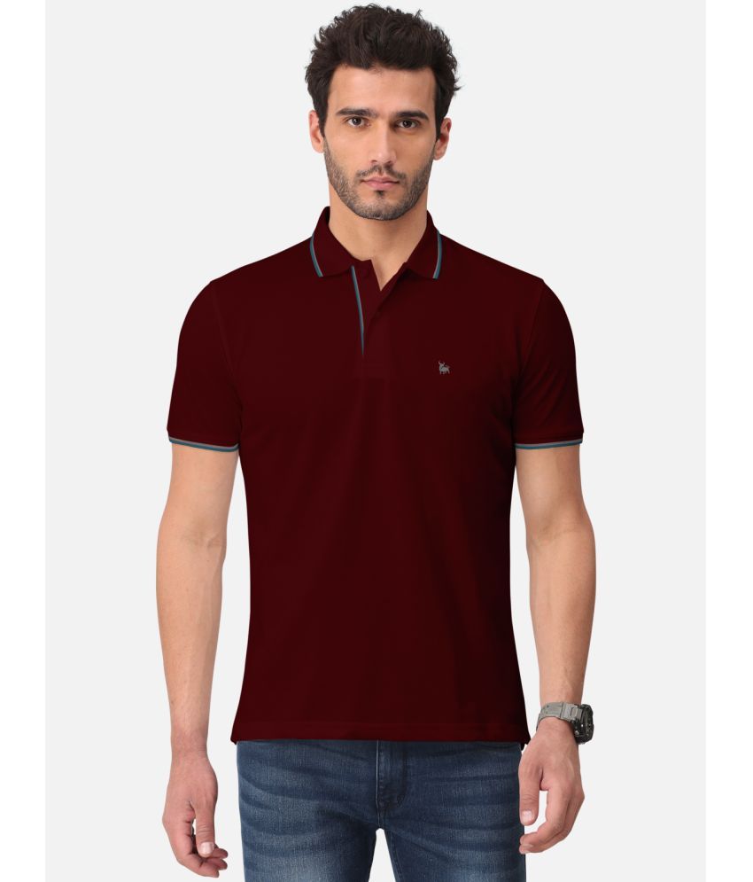     			BULLMER Pack of 1 Cotton Blend Regular Fit Solid Half Sleeves Men's Polo T Shirt ( Burgundy )