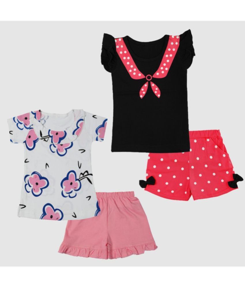     			CATCUB - Black & Pink Cotton Girls Top With Shorts ( Pack of 2 )