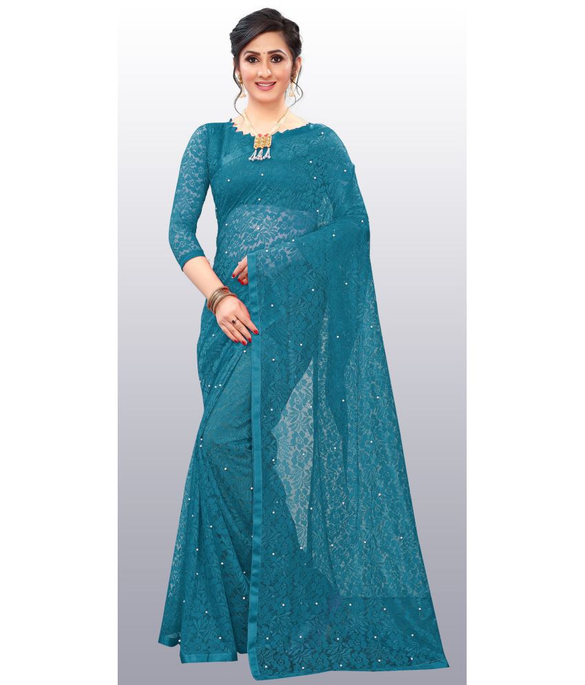     			Indy Bliss - Rama Net Saree With Blouse Piece ( Pack of 1 )
