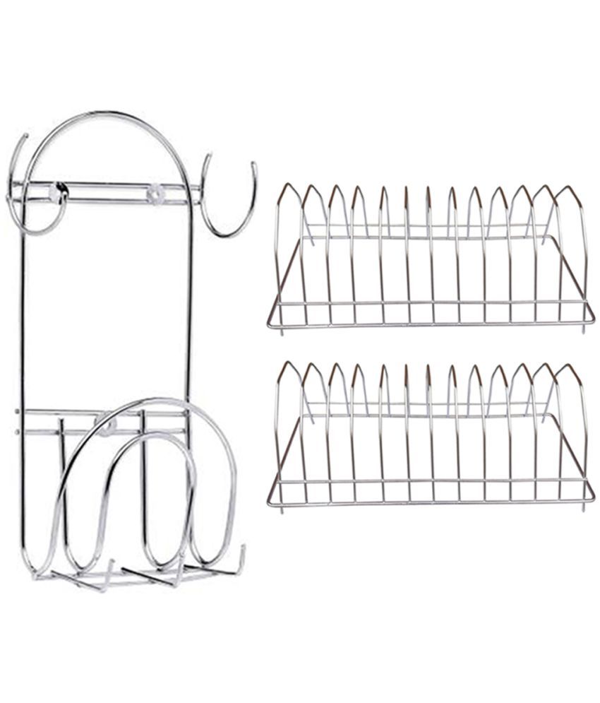     			JISUN - Silver Stainless Steel Storage Racks ( Pack of 3 )