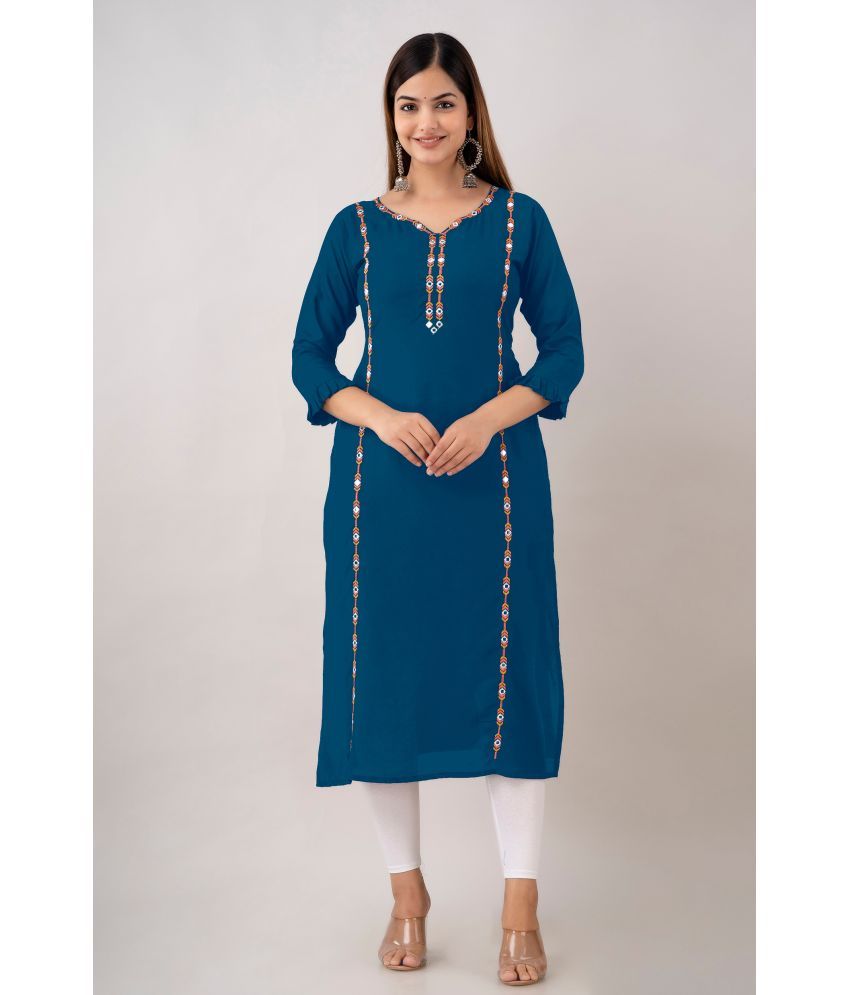     			Kapadia - Blue Rayon Women's Straight Kurti ( Pack of 1 )