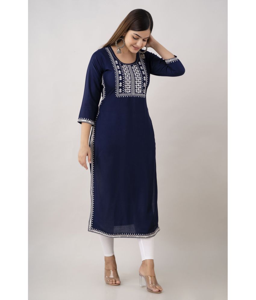     			Kapadia - Navy Blue Rayon Women's Straight Kurti ( Pack of 1 )