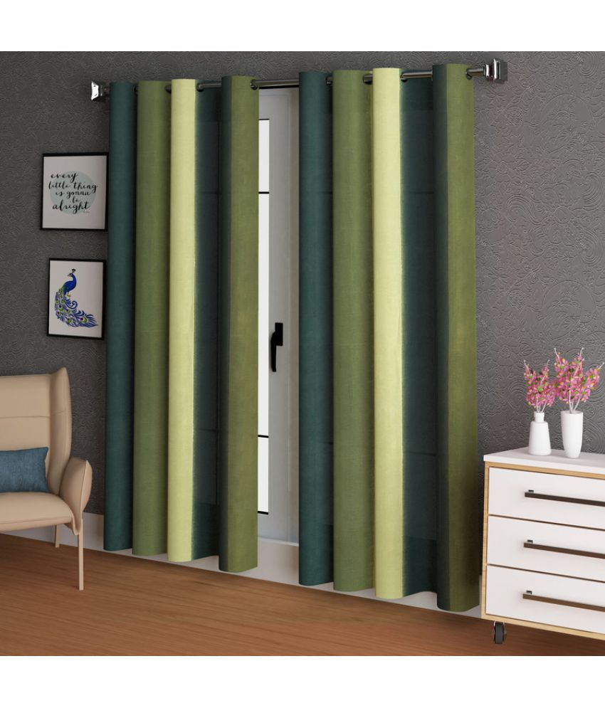     			N2C Home - Green Polyester Colorblock Window Curtain ( Pack of 2 )