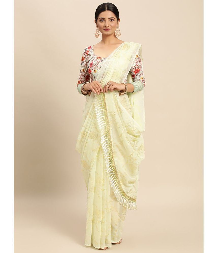     			Rekha Maniyar Fashions - Cream Chiffon Saree With Blouse Piece ( Pack of 1 )