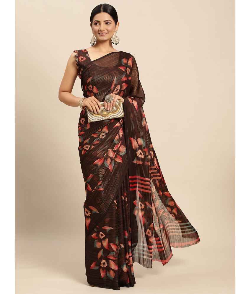     			Rekhamaniyar Fashions - Brown Georgette Saree With Blouse Piece ( Pack of 1 )